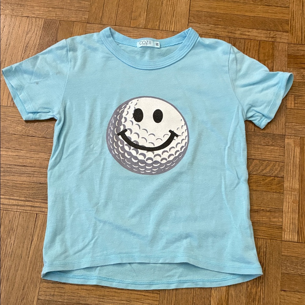 Cozii Kids Blue Smiley Face Golf Ball T-Shirt Size 12-18 Months